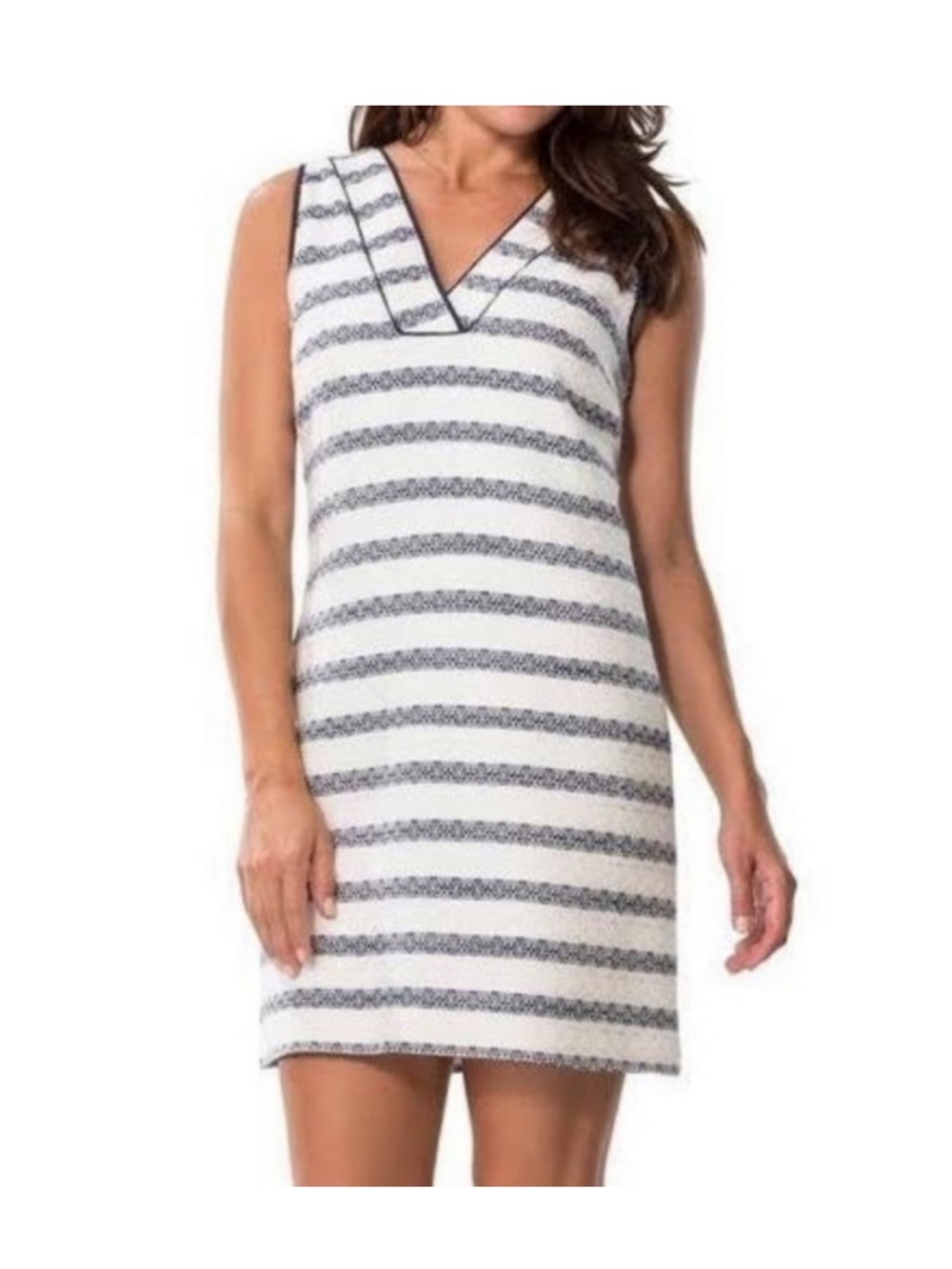 Sail to Sable Luxury Preppy V Neck Sleeveless Lined Short Dress Navy Striped